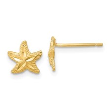14k Yellow Gold Polished Diamond-cut Starfish Stud Earrings 0.75gm L-8.8mm