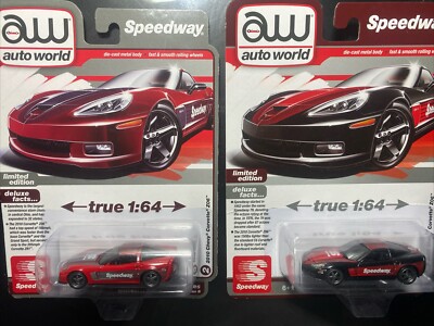 New Auto World Speedway 2010 Chevy Corvette Z06 Black And Red Set Of 2