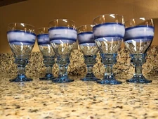 Six (6) Libbey Nova Blue 7 1/2" Water Wine Tea Drinking Goblets Glasses -Vintage