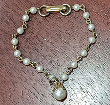 Bracelet Toddler Child Vintage White Faux Pearls Gold Tone Links Clasp 6.75"