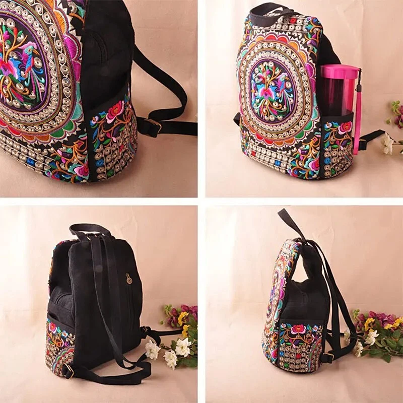 Travel in Style: Vintage Floral Embroidered Backpack - Perfect for School & Trip