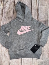 Nike Girls Size 4 Gray Pink Hoodie Hooded Sweatshirt NEW