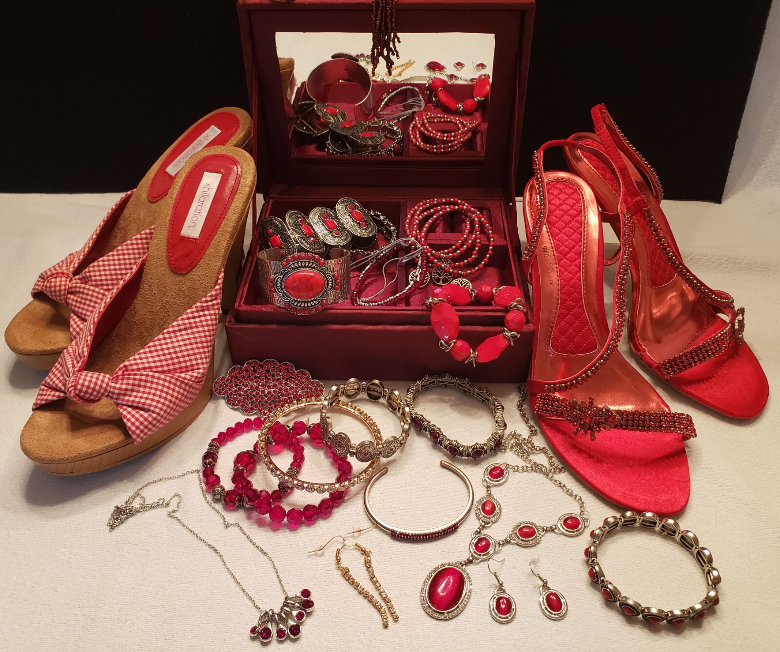 Red Heels Size 8 for Day or Night with Paparazzi Jewelry and Original Box-image