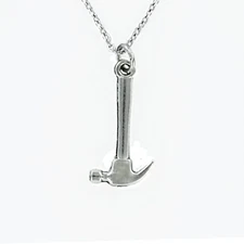 HAMMER NECKLACE on Chain or Charm Only-Pewter 3D Tool Nail Carpenter Contractor
