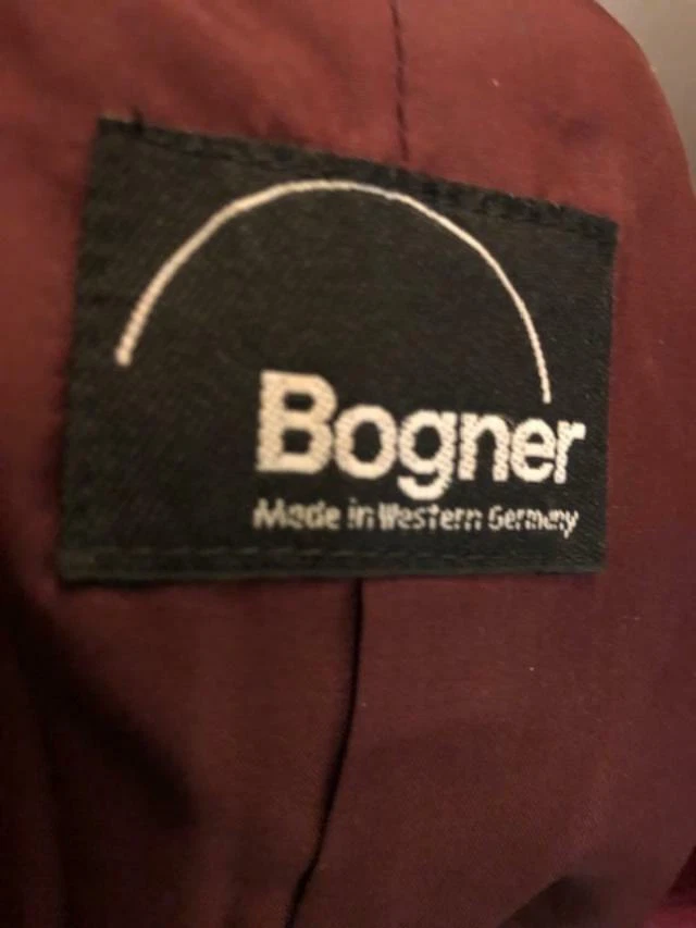 Traje para mujer Bogner Alemania terciopelo rojo pana ribete de cuero talla 8 Foto 3 de 4