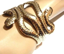 TWO-HEADED SNAKE CUFF stamped metal bracelet bangle band Egyptian asp deco 3Z