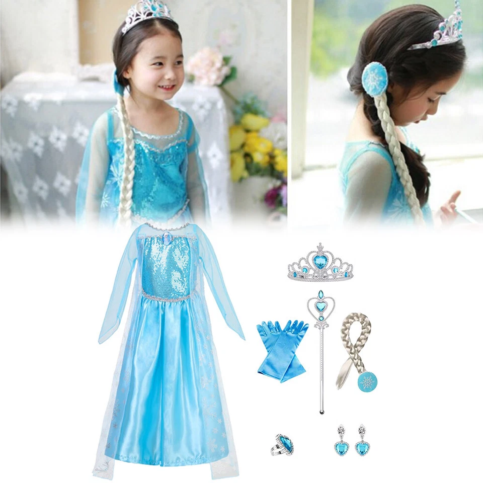 Kinder Mädchen Eiskönigin Prinzessin Elsa Kleid Cosplay Party Karneval Kostüme - Bild 3 von 4