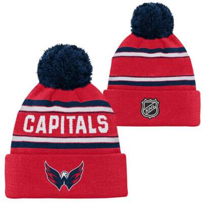 Outerstuff Washington Capitals Wordark Jacquard Cuff Pom Kids Beanie Beany Child