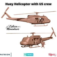 Eskice Miniatures US Vietnam War Bell UH-1 Huey Helicopter & Crew | 15mm 28mm 3D