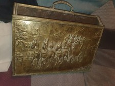 VINTAGE RETRO MOSIĘŻNY TŁOCZONY STOJAK NA MAGAZYNKI / SCHOWEK / STOJAK NA GAZETY 2 Z 3