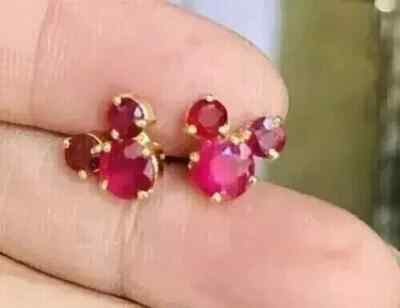 2Ct Lab-Created Pink Ruby Women's Cluster Stud Earring 14K Yellow Gold Plated