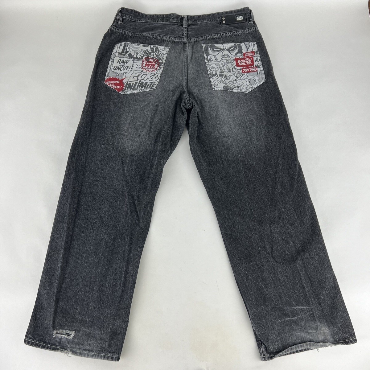 【EEUN】Receipt denim pants Ecko Unltd Mens Pants Jeans Black Denim Size 38 Comic Print