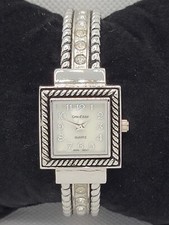 Ladies Cote d'Azur Stunning Square Silver Tone Cuff Bracelet Analog Watch K1