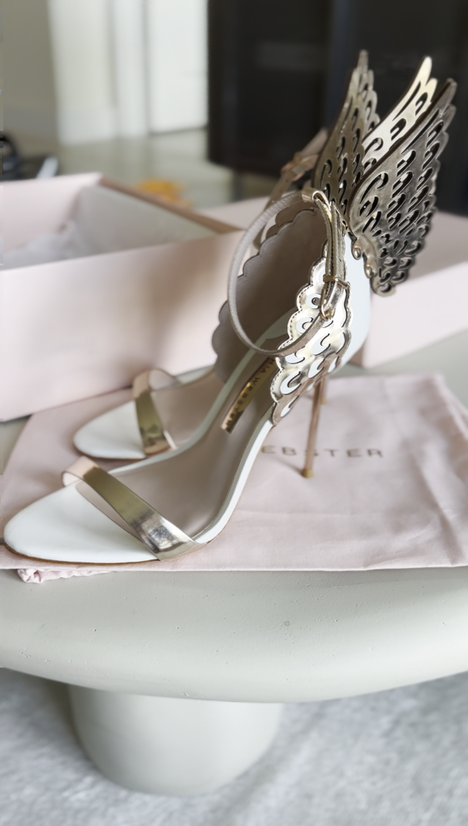 Sophia Webster Evangeline Metallic Angel Wings Heels Sandals sz US