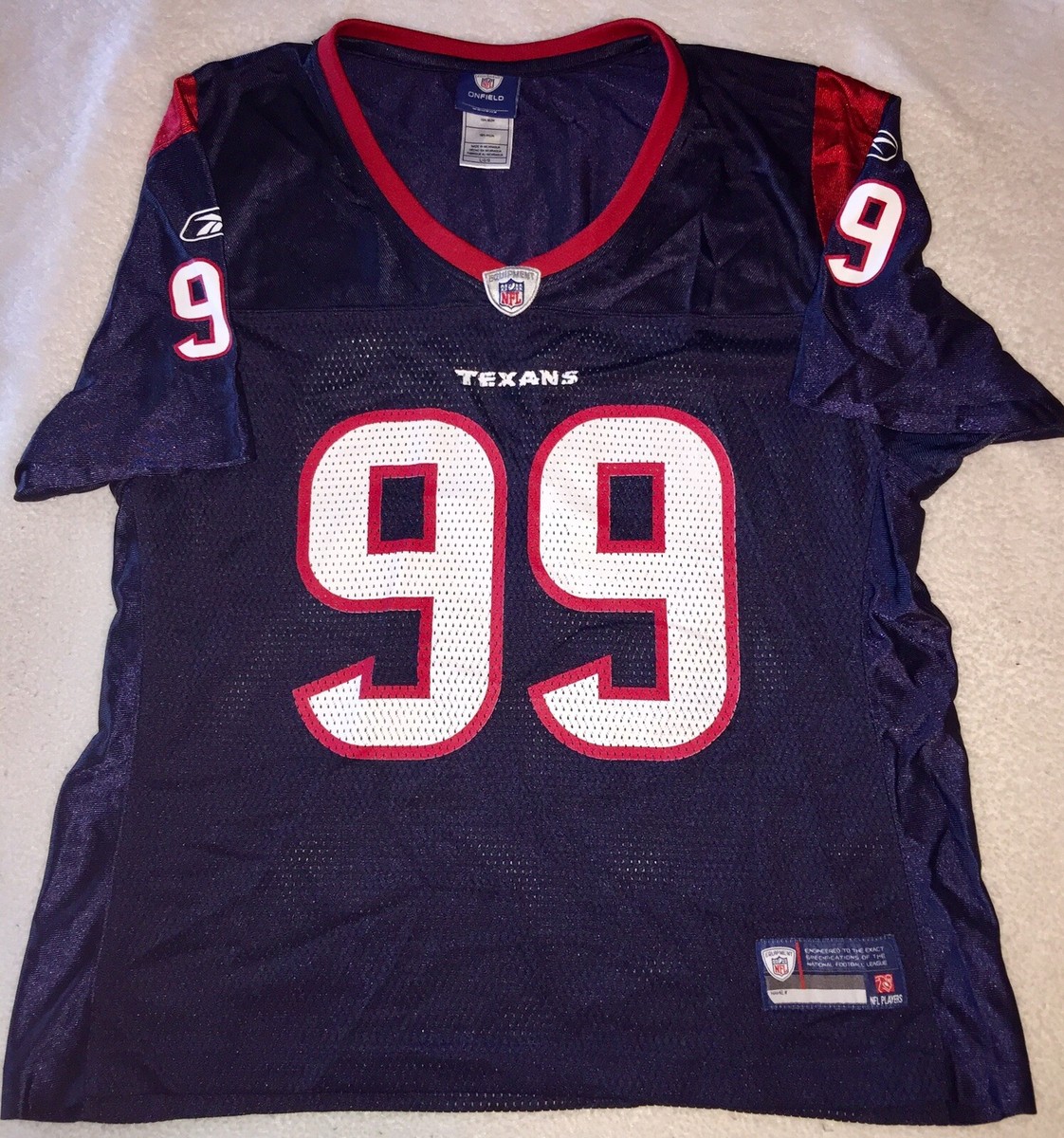 EUC NFL AFC Houston Texans JJ Watt #99 Reebok OnField Blue Women