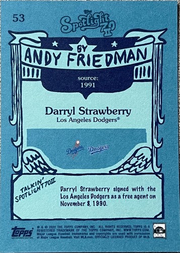 2022 Topps X Spotlight 70 V2 Andy Friedman Darryl Strawberry #53- Free Shipping! - Picture 2 of 2