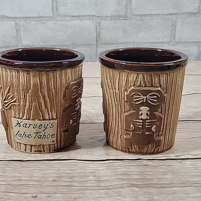 VTG Harvey s Lake Tahoe Rum Bucket Tiki Mug Set Of 2 Ceramic Barware Casino 