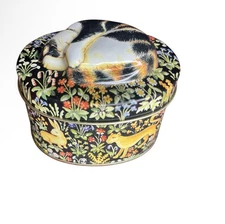 Keller Charles Sleeping Cat Embossed Tin Floral Woodland Round Decorative Box