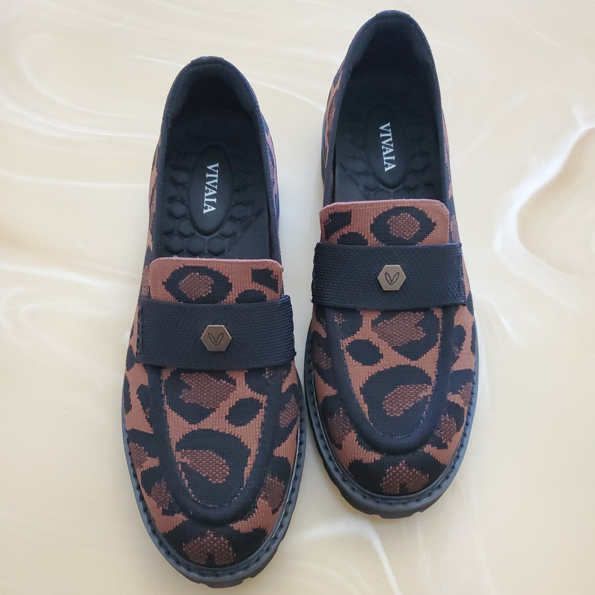 Vivaia Francesca Round-Toe Platform Chunky Heel Loafers Leopard 