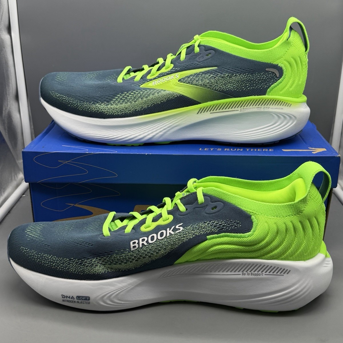Brooks Adrenaline GTS 25 Men 15 D Lime Green Midnight Blue Running