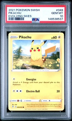 2021 POKEMON SWORD & SHIELD EVOLVING SKIES #049 PIKACHU PSA 10