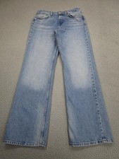 Zara Jeans Womens 8 Light Wash High Rise Wide Leg Blue Denim Pants Rigid
