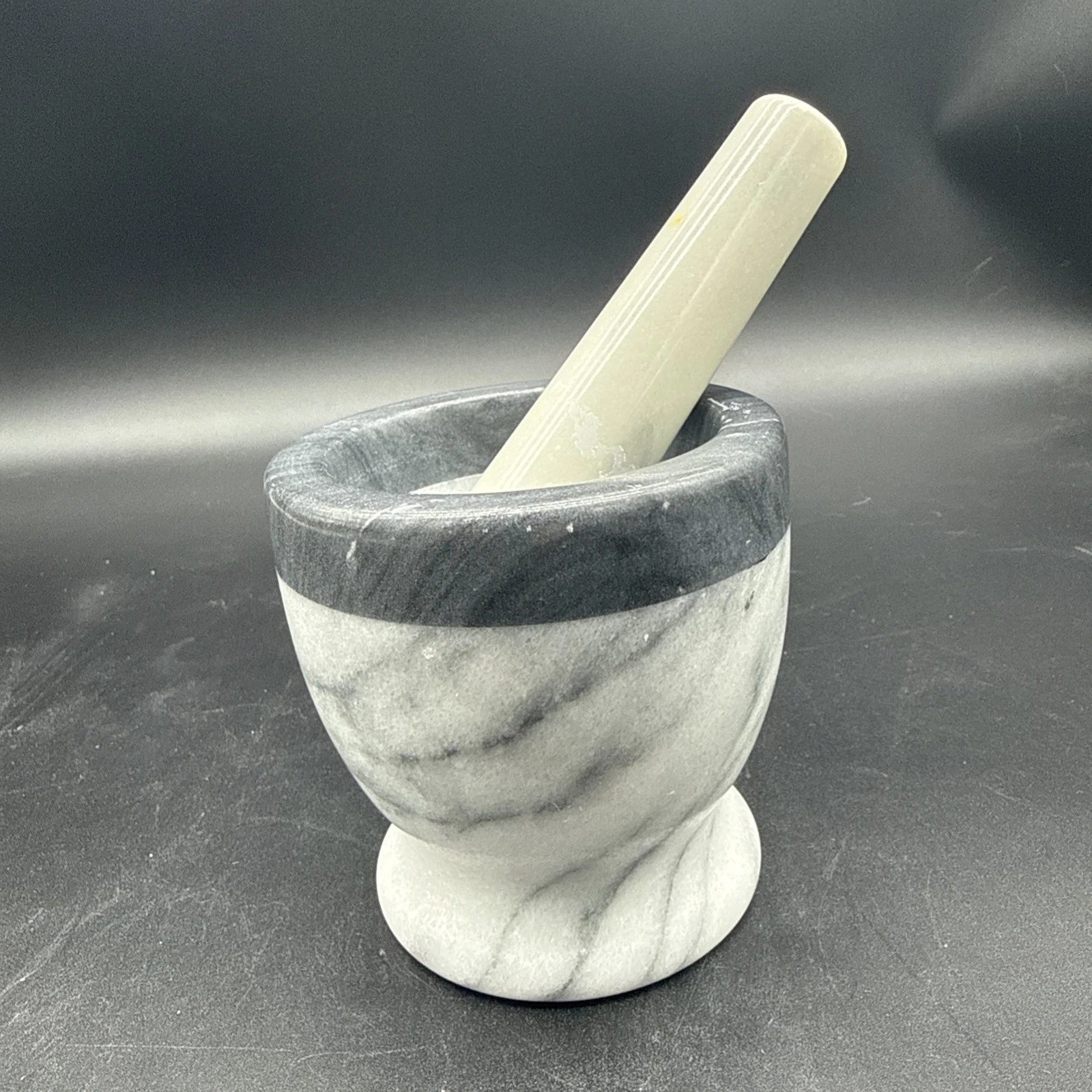 MORTAR MARBLE STONE & PESTLE TO COOK OR APOTHECARY GRINDING TOOL Vintage