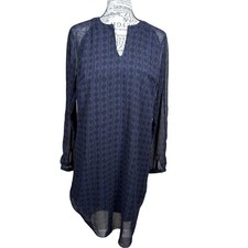 CAbi Navy Diamond-Print Long Sleeve Shift Dress