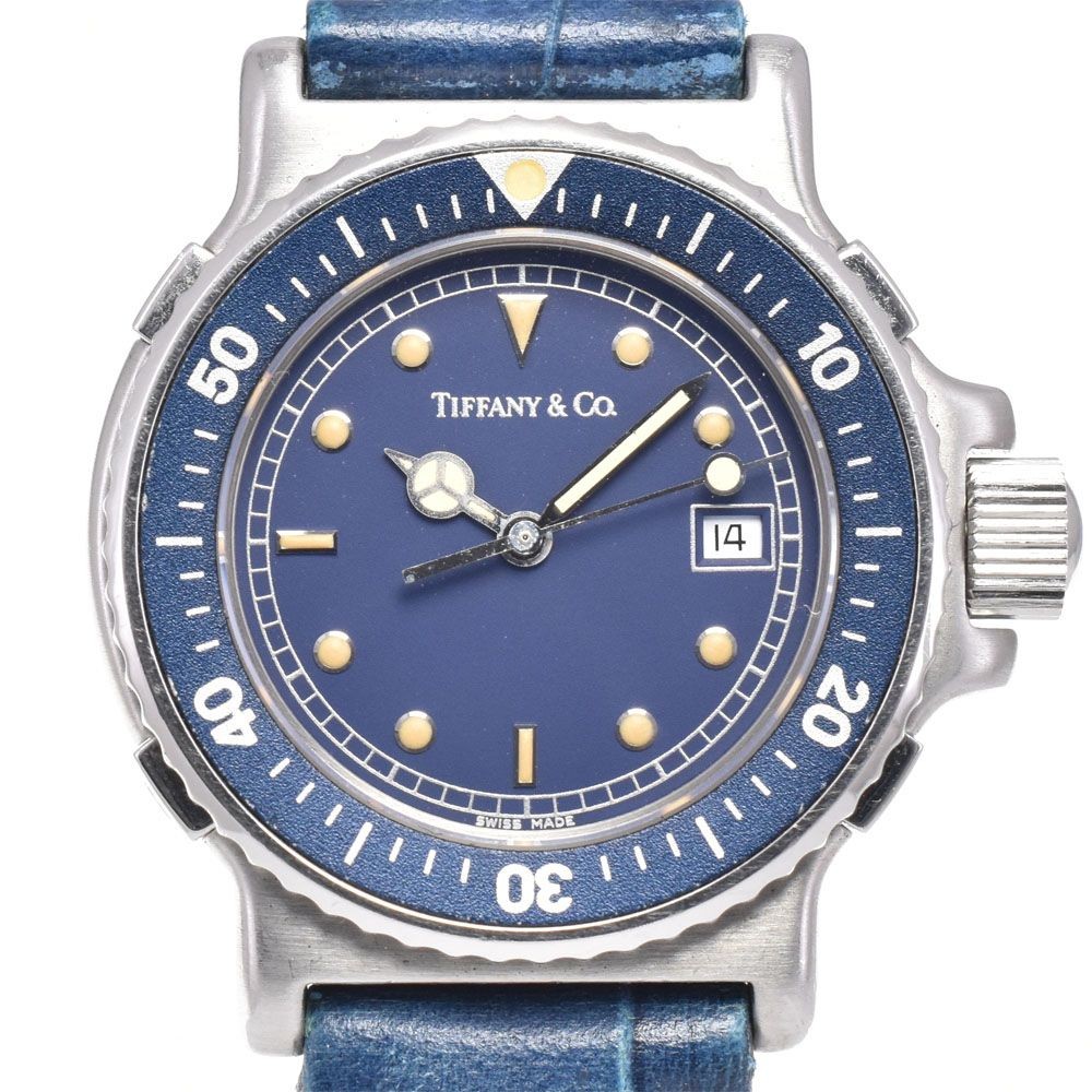 Tiffany & Co L0710 Diver Watch Quartz Ladies Blue Japan Authentic