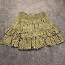 Lauren Ralph Lauren Skirt Womens 8 Green Tiered Ruffle Smocked Floral Boho Fairy