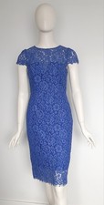 Montique Size 8 Cornflower Blue Lace Cap Sleeve Pencil Cocktail Dress Event