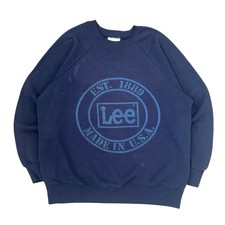 Vintage Lee Crewneck Sweater XL Navy Blue Raglan Bassett Walker Faded USA Made