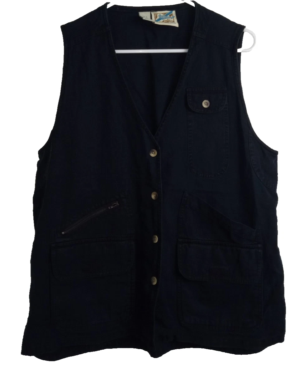 TravelSmith Travel Smith Ladies Sz Large Black Denim Button Down Vest W/Pockets