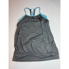 Ivivva Girls Size 12 Layered Racerback Tank Top with Built-in Bra Grey Turquoise