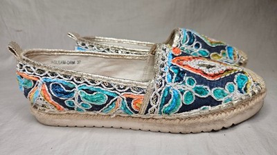 Patrizia Spring Step Slip On Espadrilles Shoes Womens 7 EUR 37 Blue Embroidered