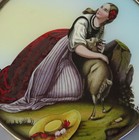 Antique European 7" Carboard BON BON Candy Box EGLOMISE LADY + Goat Under GLASS — photo 3
