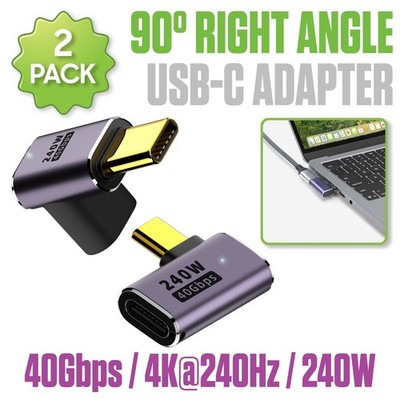 Cellet 90° USB-C Adapter 2-Pack, 240W PD, 40Gbps, 4K@240Hz, USB4 Thunderbolt