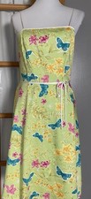 80s B Smart Floral Dress Juniors 11/12 Gold Blue Butterfly Spaghetti Strap Boho