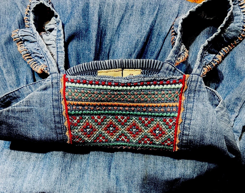 VESTIDO DE VERANO MUDD TALLA 6X NIÑAS AZUL DULCE ~ CON BORDADO DELANTERO Y CORREAS CON VOLANTES Foto 3 de 4