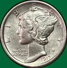 1917 Mercury Dime Uncirculated UNC Coin, Cleaning #38517