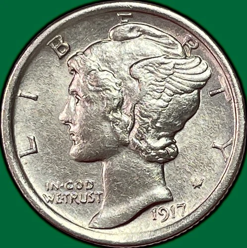 1917 Mercury Dime Uncirculated UNC Coin, Cleaning #38517