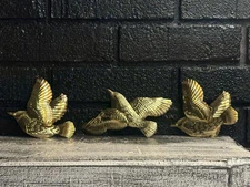 Vintage Flying Birds HOMCO HOME INTERIORS Shiny Brass Wall Decor 1179 Set of 3