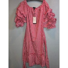 Who What Wear Red Gingham Ruffle Sleeve Midi Dress Large NWT