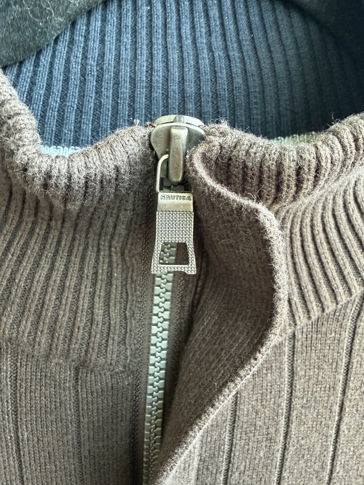 Nautica Sweater Mens 2XL Brown 1/4 Zip Rib Knit Cotton Pullover Preppy Casual thumbnail 4