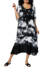 Antthony Women's Tie-Dye Crochet Caftan Dress w/ Tassels Black