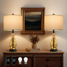 Set of 2 Boho Rattan Table Lamps for Living Room  Bedroom Nightstands