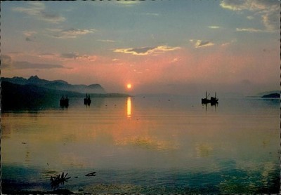 Sorkjosen Nordreisa Norway Vintage Postcard 1973 Sunset Boats Mexichrome Mittet