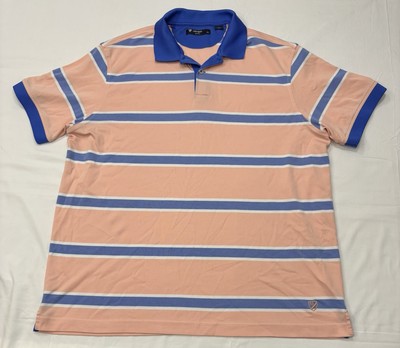 Cremieux Classics Men's Polo Shirt Short Sleeve Peach Blue Striped Size XL 