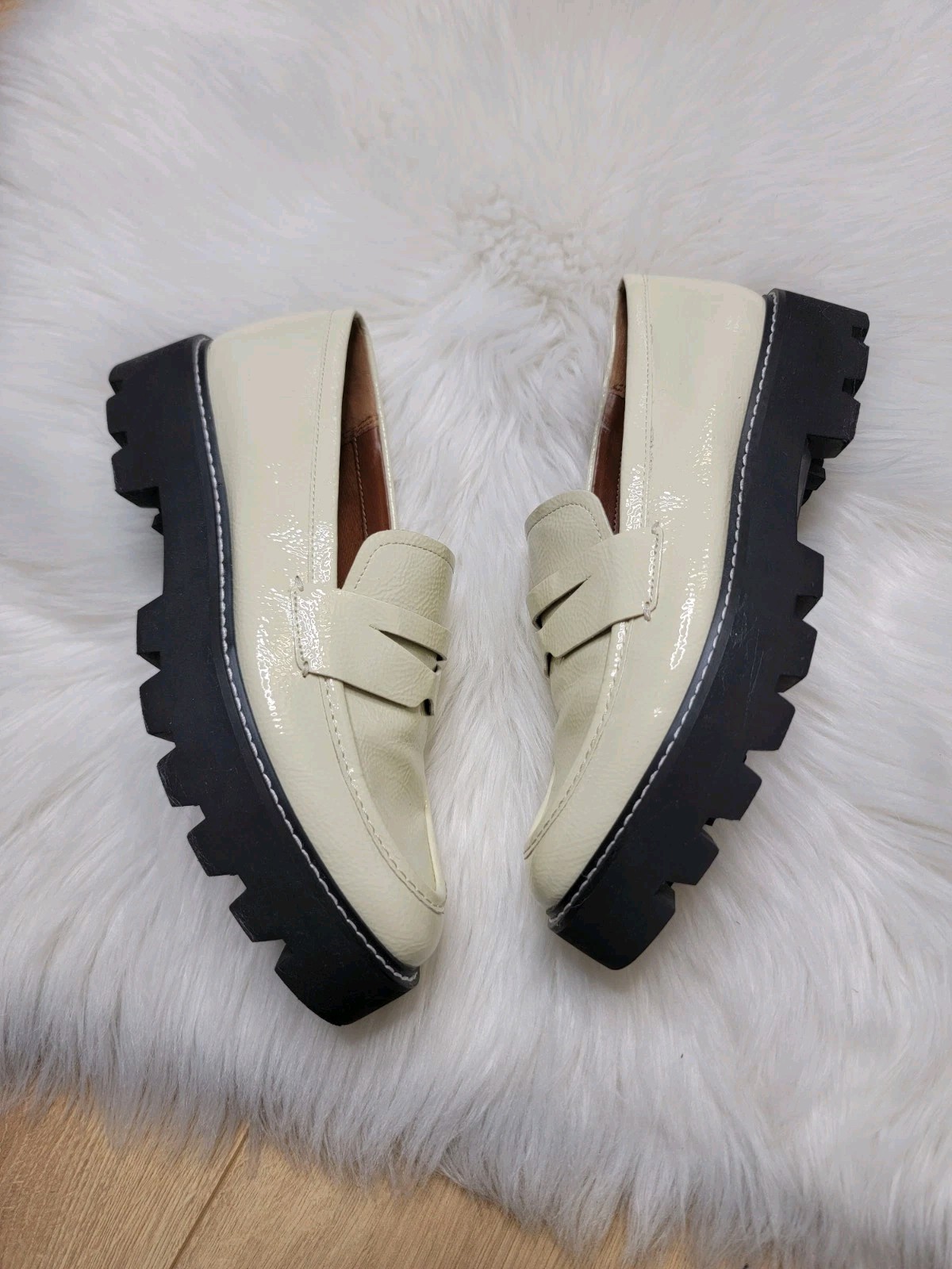 SAOLA Mocassino Franco Sarto Balin Lug Sole Penny plateau panna grossa donna taglia 8