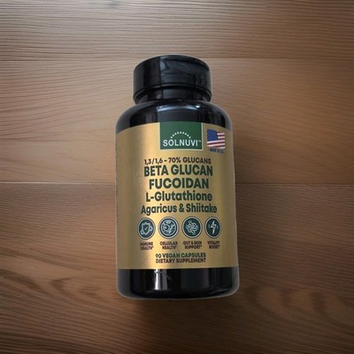 Solnuv Beta Glucan + Fucoidan + L-Glutathione Immune Health Vegan 90 Capsules